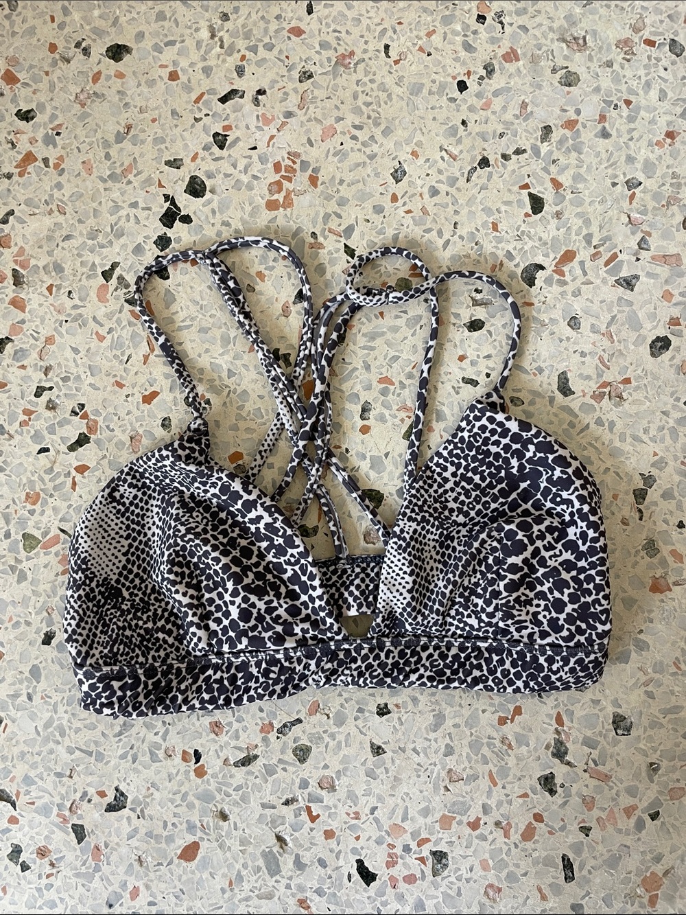 Black and White Animal Snake Print Strappy Bikini Top